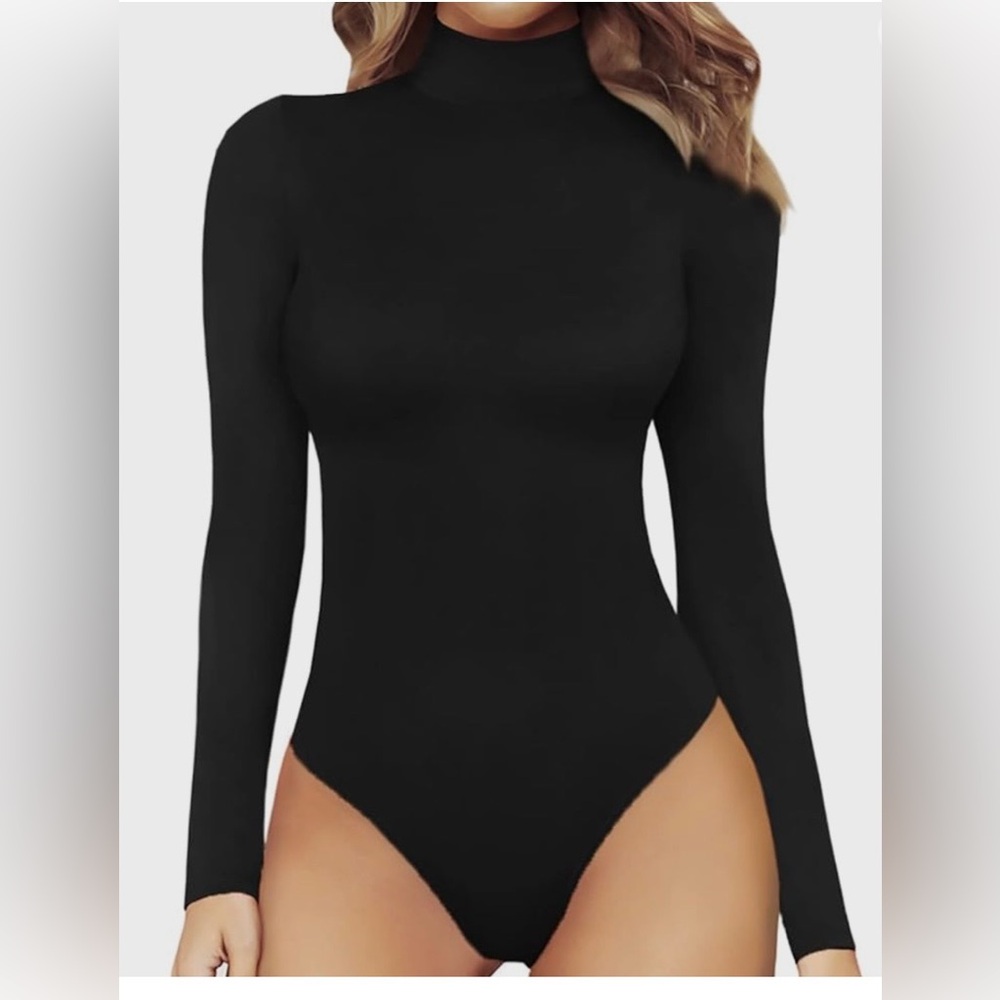 Mangopop Black Mock Turtleneck Long Sleeve Bodysuit